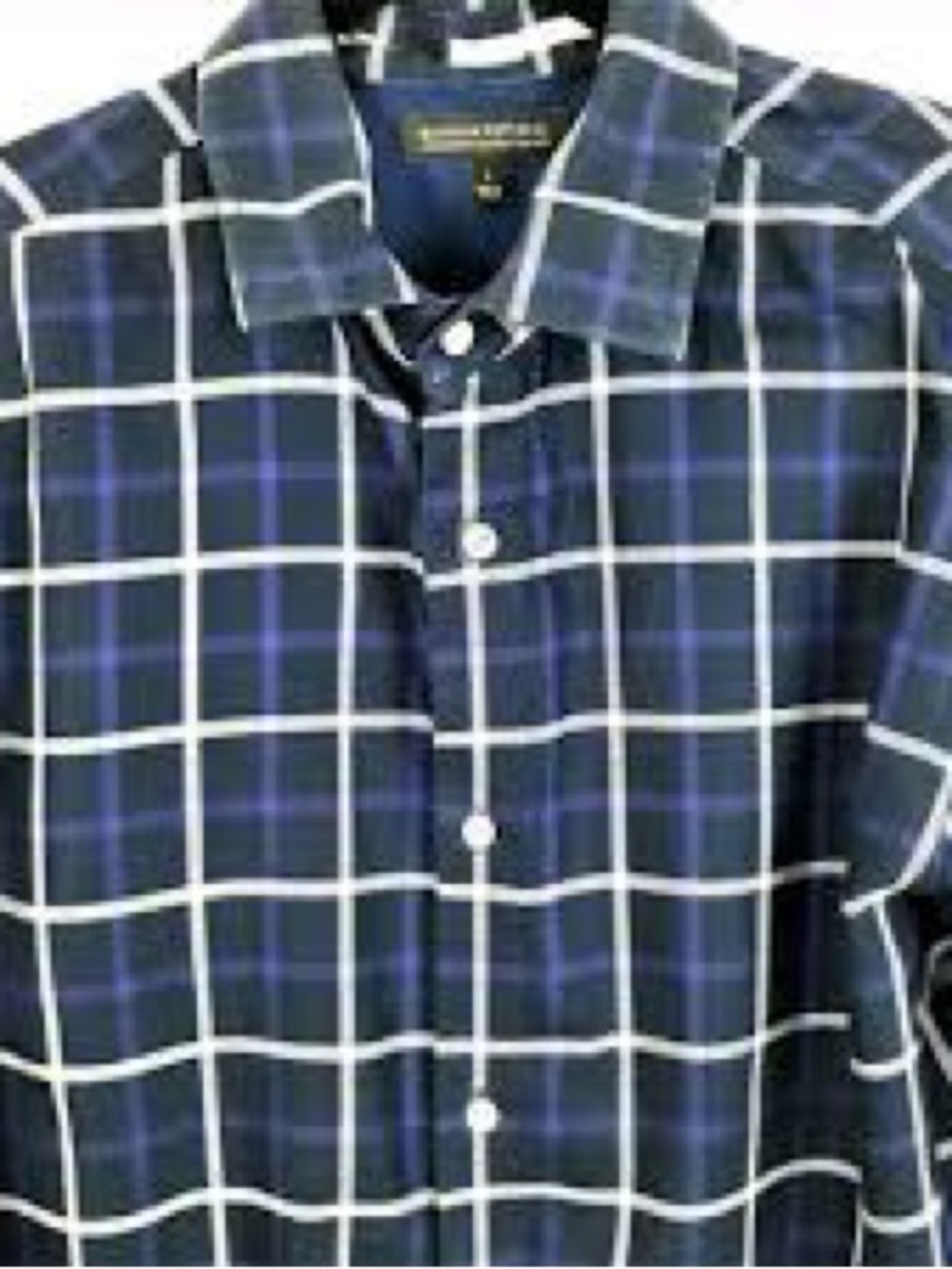 Banana Republic Non-Iron Tailored Slim Fit Plaid Shirt Navy White Men's L